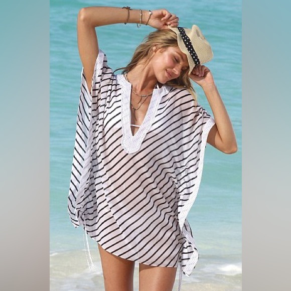 Victoria’s Secret Black and White Stripe/Polka Dot Print Dress Swim Coverup - Picture 1 of 10